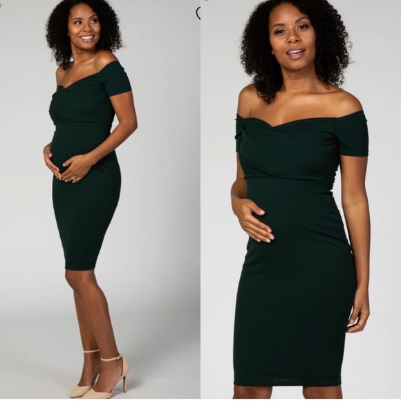 Pinkblush Dresses & Skirts - PinkBlush Forest Green Sweetheart Neckline Off Shoulder Maternity Fitted Dress